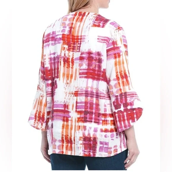 NWT ALI MILES Pink Tie Dye Linen Button Blazer Jacket Tulip Sleeve Size 1X - Picture 2 of 16